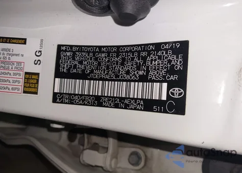 2020 Toyota Corolla Le from USA, damaged, VIN JTDEPRAE5LJ038063